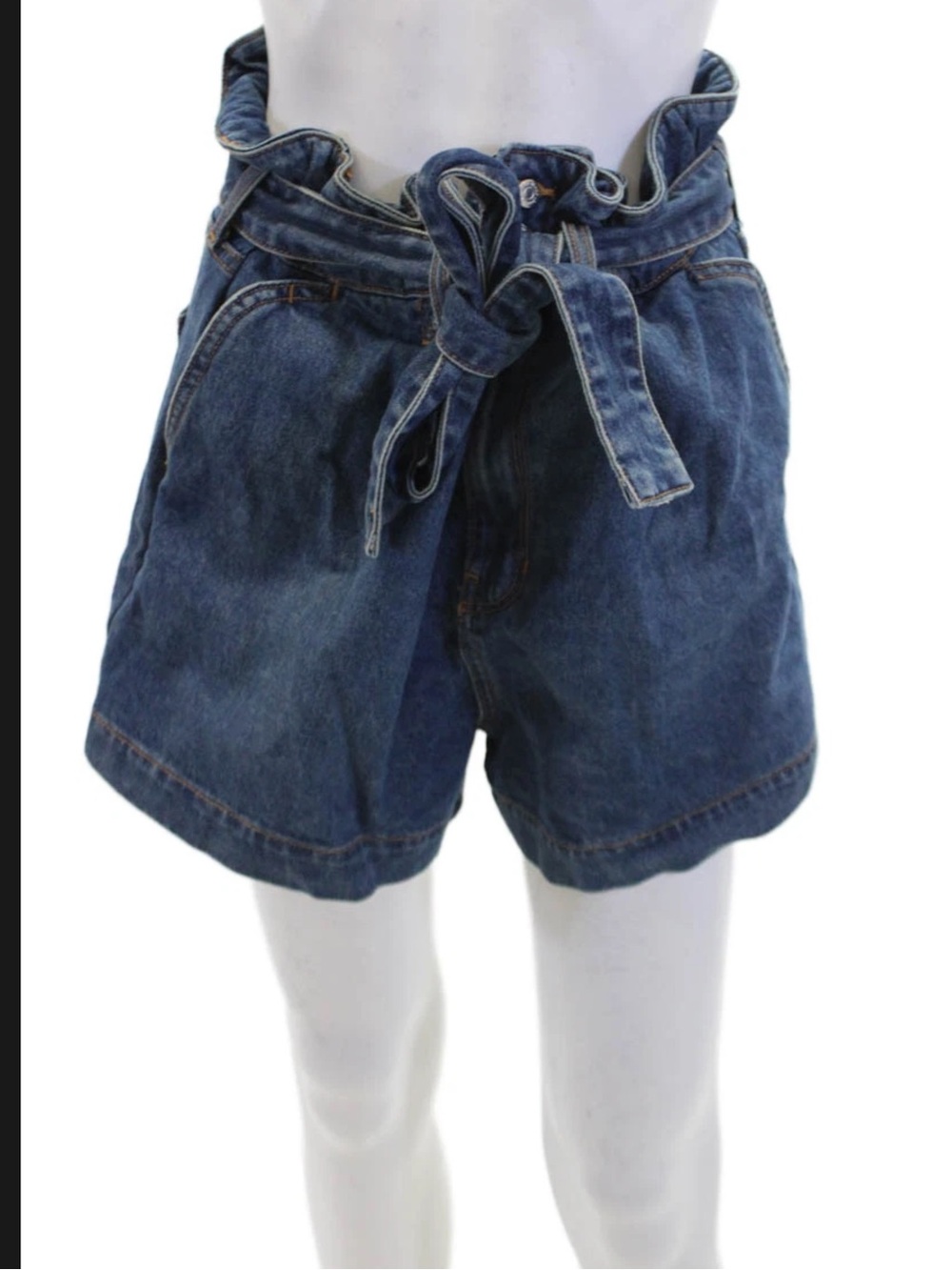 Veronica Beard High-Waist Tie Front Denim Shorts - Blue - Picture 3 of 6